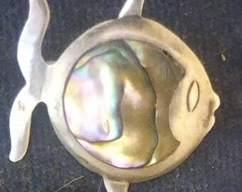 Vintage Taxco ,sterling silver,abalone fish,signed by R. Chavarrieta