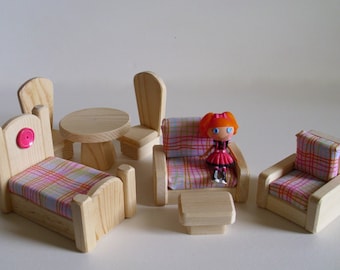Natural Wood Toy, Wooden Dollhouse Furniture Set, Handmade Doll House Toy, Kids Birthday gift, Waldorf inspired, Jacobs Wooden Toys