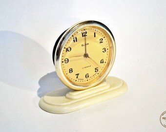 Art Deco Style Vintage Russian Mechanical Alarm Clock Slava from Soviet Union - 11 Jewels