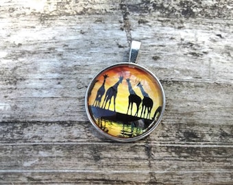 Pendant - Glass Pendant - Giraffe Pendant - Safari Pendant - Silver Setting - Jewelry Supplies - Jewelry Making - 25mm
