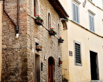 Tuscany Photography - Italy Print - Montepulciano Photo Tuscan Decor Italian Architecture Photograph Rustic Mediterranean Window Box