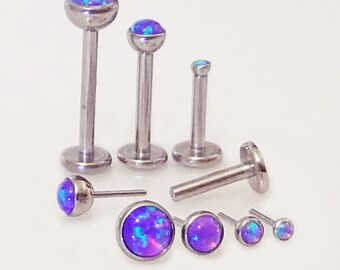 16g Purple Opal TITANIUM PUSH PIN Threadless Custom Length 5, 6, 7 ,8, 9 or 10mm Tragus Helix Medusa Lip Cartilage Sensitive Earring ~1 Stud