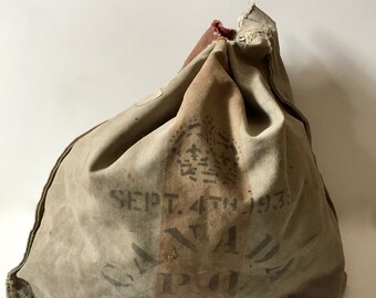 1935 Canadian Canvas Postal Bag / Vintage Canvas mail bag / Postal Service Cotton Canvas Bag / Drawstring Cotton Bag / Canadian Collectible