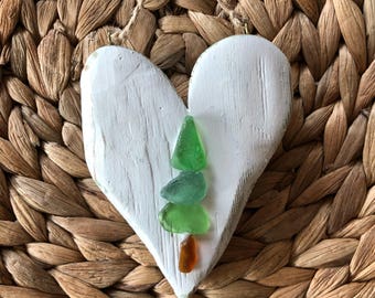 Rustic wood heart beach glass