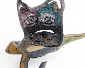Original Textile Art Dog Sculpture - 3D fiber art Dog - Self standing sculptural felt critter - Unique collectors art work - Paris made art