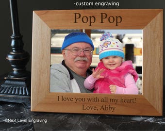 Pop Pop Gifts, Grandparents Picture Frame, Wooden Grandfather Frame, Grandfather Gift Engraved Wood Picture Frame, Fathers Day Gift