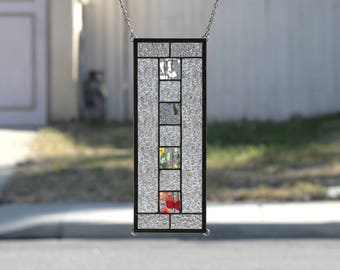 FOUR SEASONS~Abstract Stained Glass Window Panel, Stained Glass Window, Stain Glass, Small Sidelight or Transom, Clear Panel, Ready to Ship