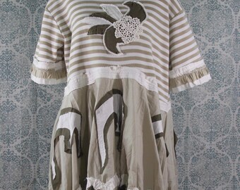 Women/Misses Upcycled Boho Shirt Shabby Chic Romantic Country Funky Bohemian Junk Gypsy EcoFriendly Repurposed Recycled