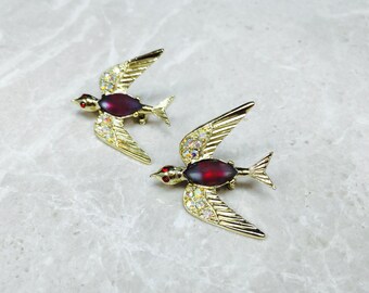 Vintage Bird Brooch, Vintage Bird Pin, Matching Bird Brooch, Red Bird Brooch, Red Bird Pin, win Bird Brooch, Duet Bird Brooch, Double Birds