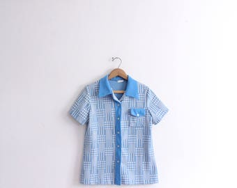 Blue Check Pattern 60s Polo Shirt