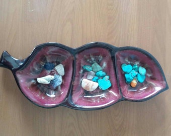 Vintage Ceramic Sectioned Dish Tray Made in Japan Leaf Tray Brownware Drip Glaze Mid Century Serving