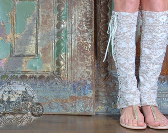 Knee High Lace Up Boots White Lace