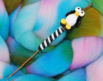 Penguin Spinning Wheel Orifice Hook - Polymer Clay