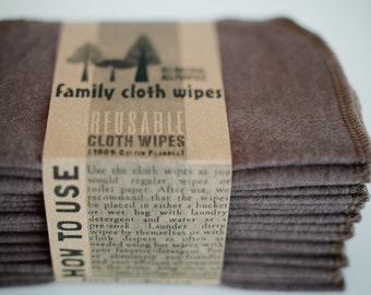 Cloth Wipes, Diaper Bag Wipes, Baby Wipes, Family Cloth Wipes - Set of 20 - Gender Neutral - Solid Brown Double Layer