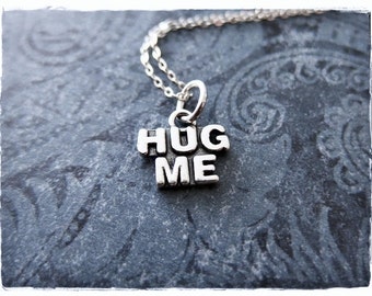 Silver Hug Me Necklace - Sterling Silver Hug Me Charm on a Delicate Sterling Silver Cable Chain or Charm Only