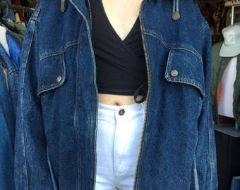 Denim Jacket W/sherpa Collar Drawstring Waist & Flannel Lining