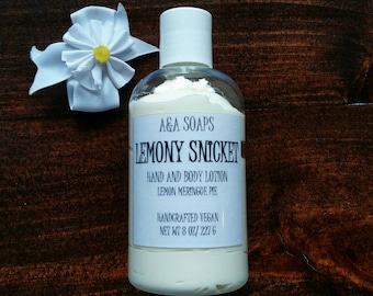 Lemony Snicket Hand and Body Lotion by A&A Soaps - lemon lotion - vegan lotion - moisturizers - dry skin moisturizer - gifts for girls