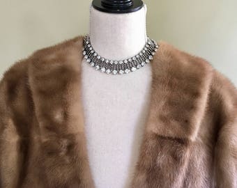 Vintage Mink Fur Shrug Honey Brown Blonde Stole Capelet Bolero 50s Style Women's Ladies Wedding Wrap