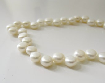 Button Pearls, White Pearls, Freshwater Pearls, Genuine Pearl, Cream Pearls, Topped Drilled Pearls, 5mm 6mm, Full Strand BP551