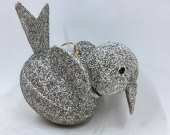 Vintage Paper Mache Glitter Bird Christmas Ornament