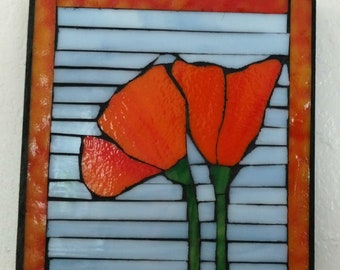 California Poppies stained glass mosaic wall art