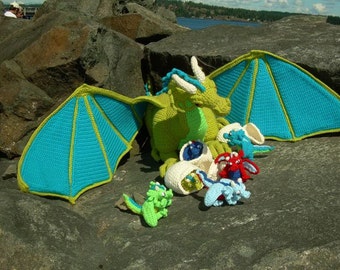 Guardian the Dragon with Babies and Egg PDF Crochet Pattern by CreationsByGems