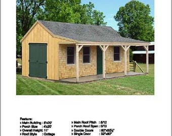 8 ft x 12 ft Utility Garden Saltbox Style Shed Project Plans