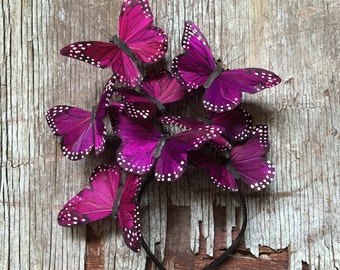 Violet Butterfly Fascinator, Boho Floral Crown, Flower Crown, Woodland Wedding, Headpiece, Butterfly Headdress, Derby, Purple Floral