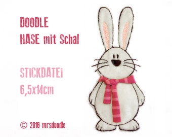 Embroidery - rabbit with scarf - Doodle 13 x 18