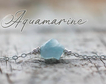 Raw Aquamarine choker | Sterling silver Aquamarine gemstone choker | Wirewrapped natural Aquamarine necklace | March birthday gift for her