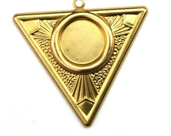 Triangle Round Setting 13mm Art Deco Pendant Raw Brass (2) FI800