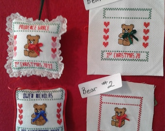First Christmas ornament, personalized with year stitched to order.