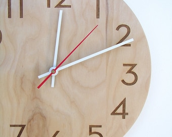 10 inch modern wood wall clock with beautiful natural woodgrain and classy modern numbers