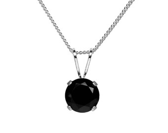 6mm Round Faceted Genuine Black Spinel 925 Sterling Silver Pendant + Chain / Necklace