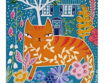 An orange cat - original painting - illustration