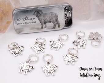 Tin of 10 Snag Free Sheep Knitting Stitch Markers, Snagless Ring Sheep Stitch Markers, Gift for Knitters, Knitting Notions, Ring Marker