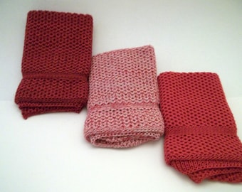 Dishcloths Knit in Cotton in Wildflower, Chestnut/Apple Red/Wildflower and Cherry/Pink/Mother of Pearl, Knit Dishcloth, Knit Washcloth