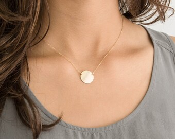 Circle Necklace Disk w Initial or Blank • Large Suspended Disc Necklace • Coin Necklace, 14k Gold Fill, Sterling Silver, Rose Gold • LN216_H