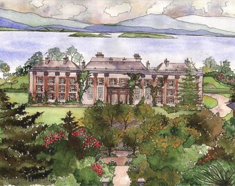 Ireland Watercolor - Bantry House - Fine Art Print - Bantry House Estate - County Cork Ireland Gardens Flowers Irish Landscape