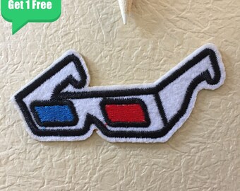 3D glasses stick on patch,sticker,sew on patch,embroidered patch, patches for jean, patches for jacket
