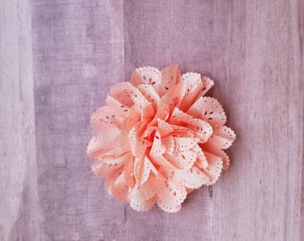 4" Peach Eyelet Flower, large flower puff, Peach fabric flower, Eyelet flower, DIY supplies, Headband flower, Flower Hair Clip, Peach flower