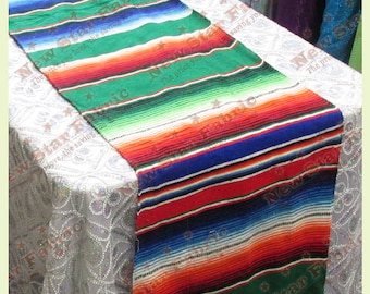 Serape Table Runner - Mexican Table Runner - Saltillo Serape - For Wedding & Parties 13" X 77" Green Blue