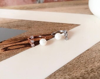 The Triple Diamond Pearl Open Ring