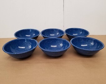 Set of 6 Vintage Blue Enamelware Bowls