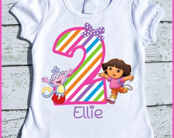 Custom Personalized Girl Dora and Boots Birthday tee shirt