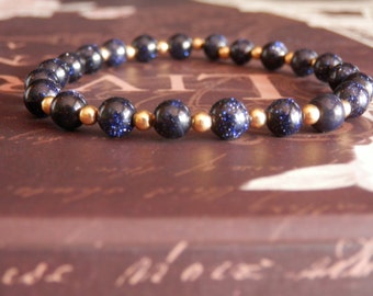 Blue Goldstone Bracelet Gemstone Bracelet Midnight Blue Goldstone Bracelet Blue Bead Bracelet Blue Bracelet Beaded Dark Blue Bracelet