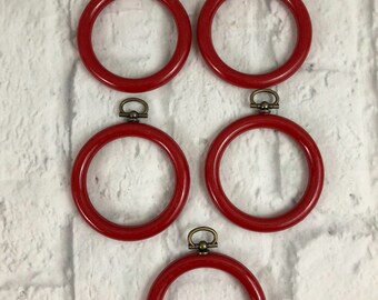 Small Red Hoop Frames, Lot Of 5, NeedleCraft, Embroidery, Crafts