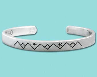 Hiker's Bracelet - John Muir Quote - Hand Stamped Sterling Silver Cuff - The mountains are calling and I must go - Wanderlust Gift
