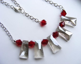 Red and Smoke Crystals and Silver Necklace
