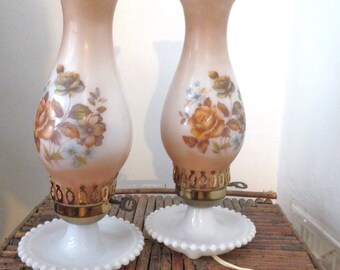 Vintage Milk Glass Lamp Pair Vintage Lamp Hurricane Lamp Hurricane Lamps Oil Lamp 60s Bedroom Lamp Table Lamps